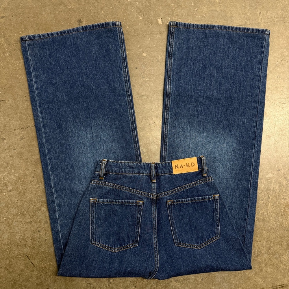 NA-KD‎ Womens Wide Leg High Waisted Denim Jeans Medium Wash Blue Size 32